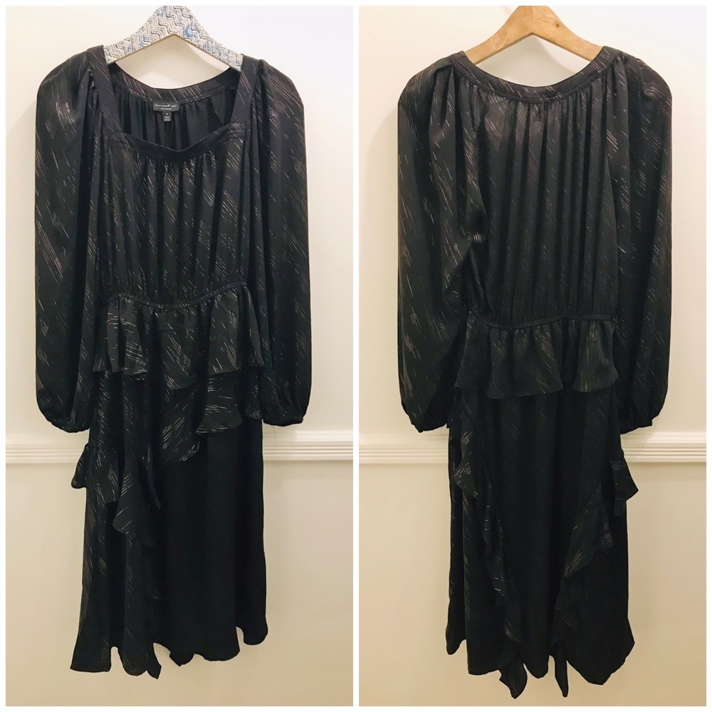 NWT Current Air Metallic Stripe Midi Dress small black long sleeves - Picture 2 of 11